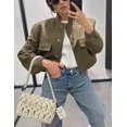 thumbnail image 2 of ORUYROP Women's Fashion Cropped Button Down Lightweight Cropped Bomber Jacket Varsity Shacket with Side Pockets, 2 of 5
