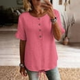 thumbnail image 5 of ClodeEU Women's Crew Neck Short Sleeve Henley Blouse,Casual Solid Color Linen Blend Top Hot Pink,Women's Plus L, 5 of 8