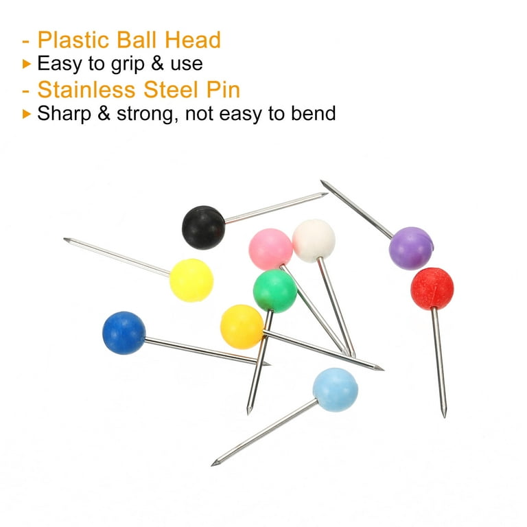 Push Pins, 200 Pack Plastic Round Head Map Tacks with Case Pearl Pin for Calendar Cork Board, Multicolor | Harfington
