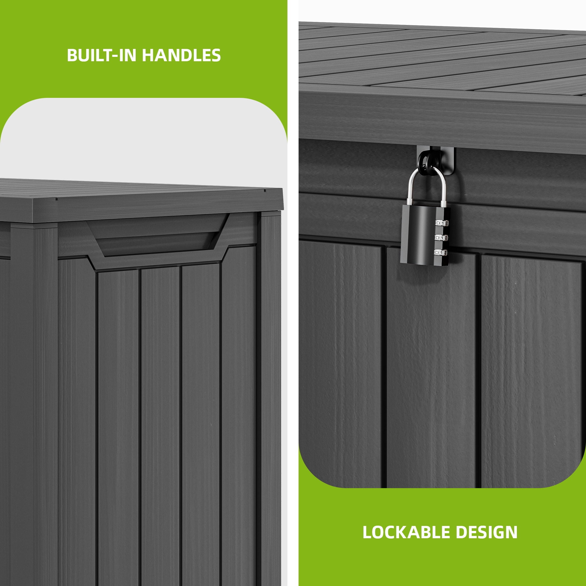 Uforic 240 Gallon XXL Lockable Resin Outdoor Deck Box, Weather Resistant Storage Container, Dark Gray