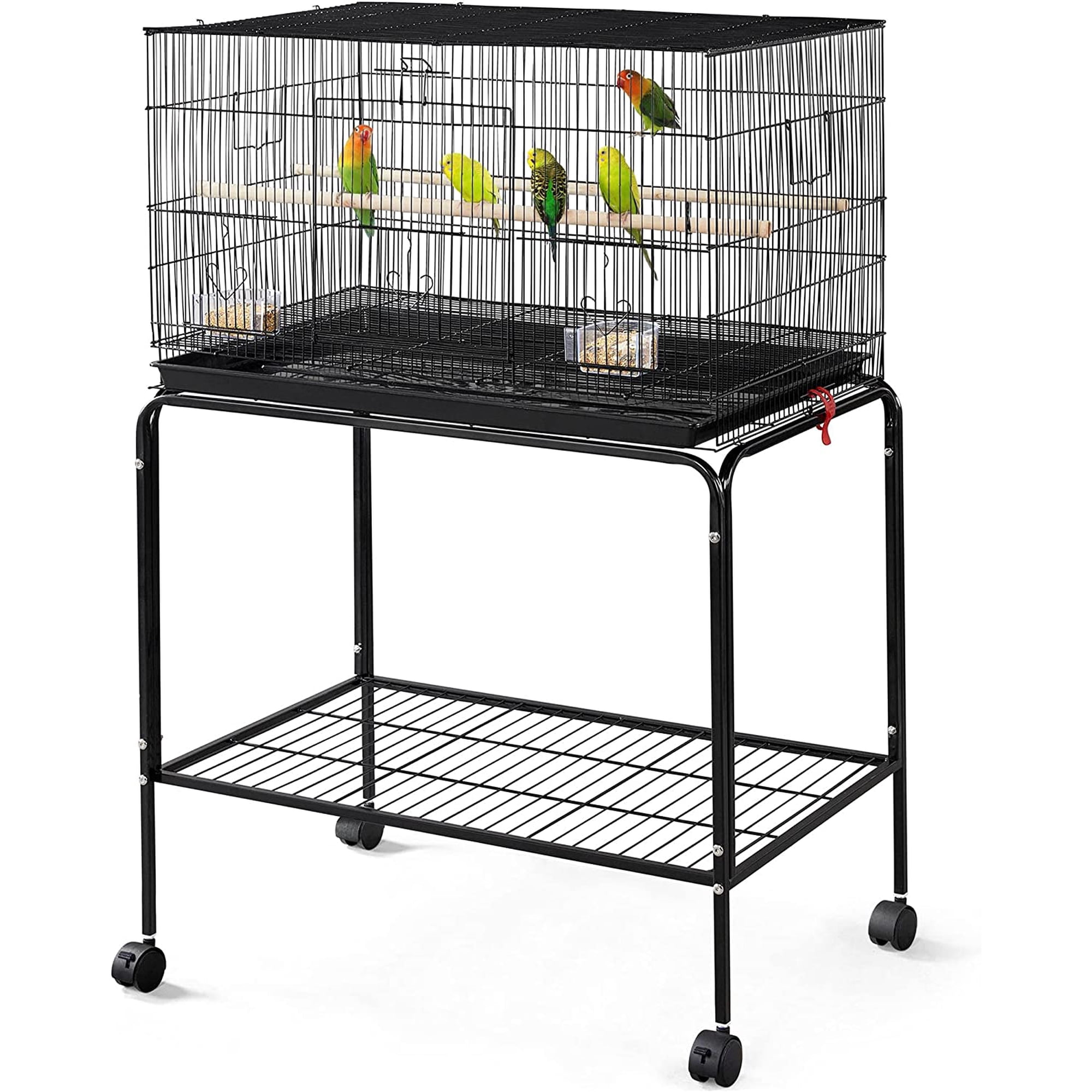 47-inch Rolling Breeding Flight Bird Cages for Parakeets Budgies Finches Cockatiels Conures Lovebirds Canaries Parrots w/Detachable Stand, Black