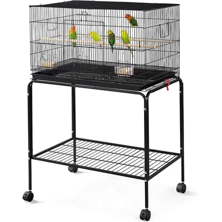 47-inch Rolling Breeding Flight Bird Cages for Parakeets Budgies Finches Cockatiels Conures Lovebirds Canaries Parrots w/Detachable Stand, Black