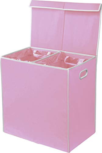 Pink Simple Houseware Double Bin Laundry Basket with Lid 