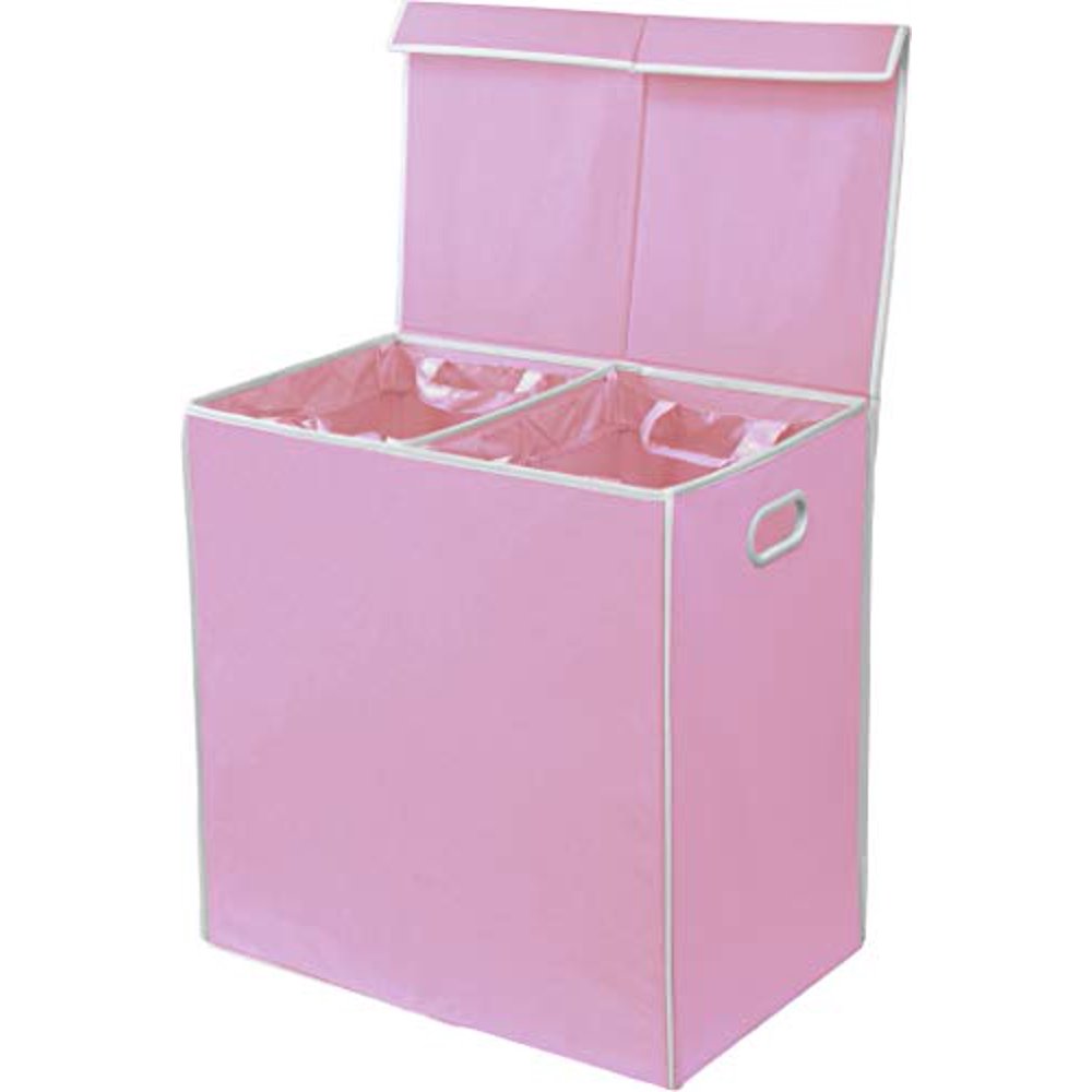 Simple Houseware Double Bin Laundry Basket with Lid, Pink