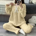 thumbnail image 2 of UAMVSH Womens Fluffy Pajamas Set Fleece Warm Long Sleeve Sleepwear Casual Cute Bow Tie Pajama Top and Pants Set Winter Clothes, 2 of 7