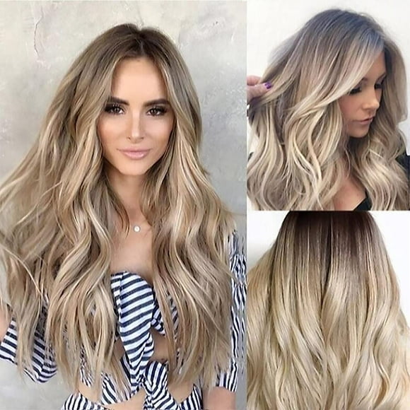 Qucyy Perruque Femme Naturelle Longue Ondulé, Perruque Blon Longue, Perruque Femme Blond Clair Longue Bouclée, Longues Perruques Blons pour Femmes, Utilisation Quotidienne