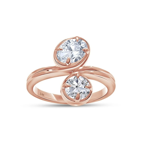 AFFY Two Stone Engagement Ring for Women, 1.45 Carat Oval & Round Shape Lab Grown Diamond Solitaire Bypass Wedding Ring In 14K Solid Rose Gold Jewelry Gifts For Her (1.45 Cttw)-10