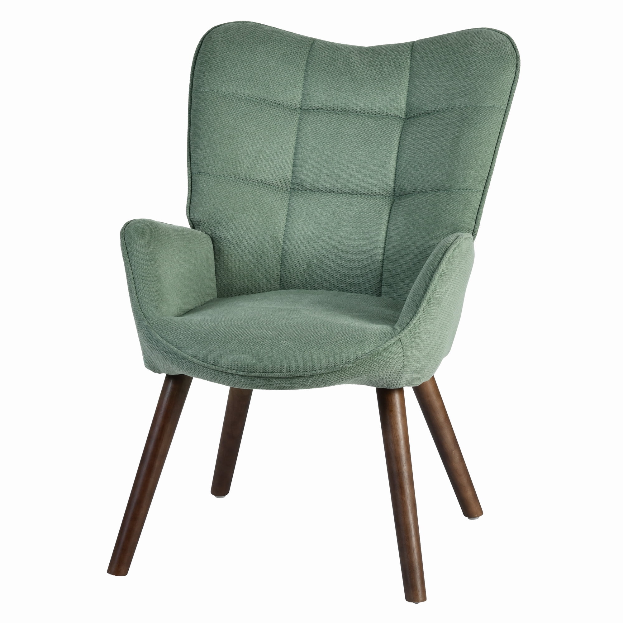 Homy Casa Green Accent Chair, High Back Upholstered Armchair with Walnut Legs for Bedroom