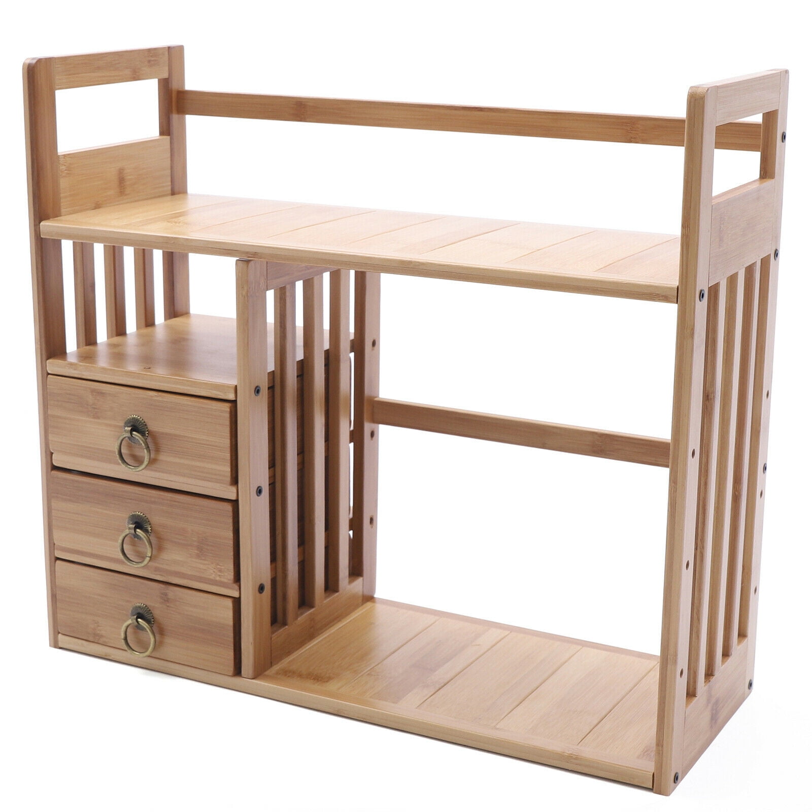 Bamboo Desktop Bookshelf Adjustable Desk Organizer Shelf Storage Rack for Office
