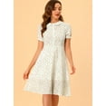 thumbnail image 5 of DARING DIVA Peter Pan Collar Tie Neck Elegant Floral Dress with Belt XS White, 5 of 6