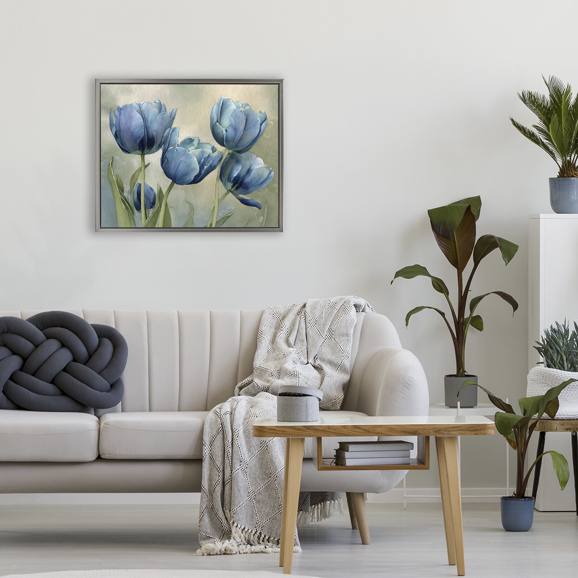 Stupell Industries Drawn Blue Tulip Flowers Gray Framed Floater Canvas Wall Art, design by Franklyn Gregory