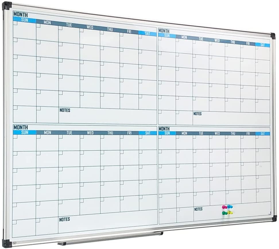 Office 36"x24"Magnetic Whiteboard Large Dry w/Erase Calendar Board Marker Eraser 