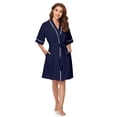 thumbnail image 5 of ANLIQI Women's 100% Cotton Robes Summer Short Sleeve Bathrobe Knee Length Sleepwear with Pockets (Navy Blue,M), 5 of 6