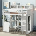 thumbnail image 2 of Euroco Pine Wood Twin Size Loft Bed with Desk, Wardrobe with Clothes Hanger and Display Shelves for Kids Bedroom, White, 2 of 10