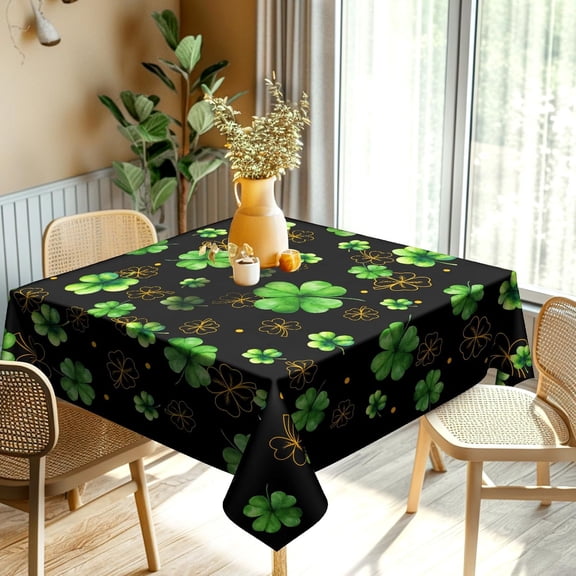 St. Patricks Day Square Table Cloth - Green Gold Shamrock Tablecloth 54x54 Table Cover for Kitchen Holiday Dinner