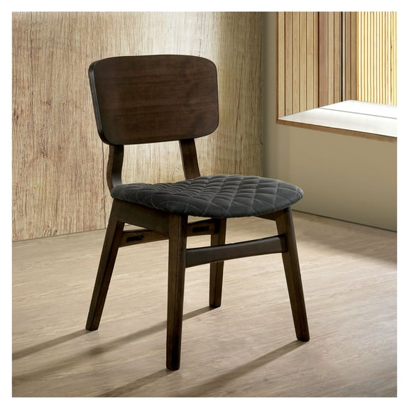 Set of 2 Side Chairs Walnut Finish Solid wood -Century Modern Padded Fabric Seat Curved Back Chair Kitchen Dining Walnut   Dining Room   Mid-Century Modern,Transitional   Solid Wood