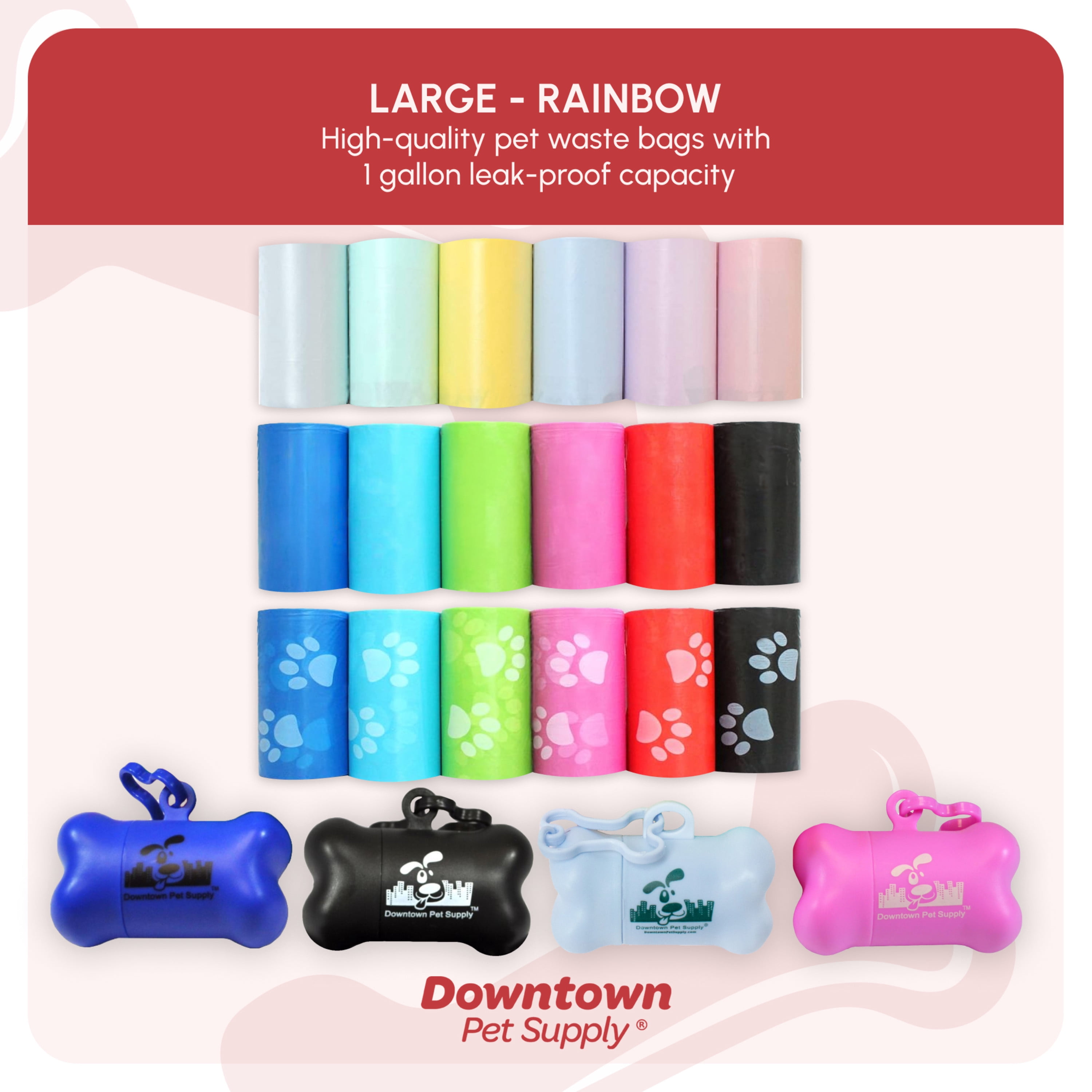 Downtown Pet Supply Dog Poop Bags, 2x Free Poop Bag Holder, Rainbow, 1000 Bags