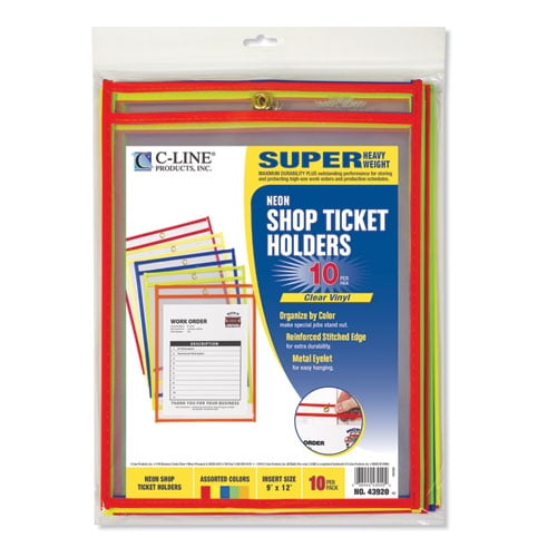 Stitched Shop Ticket Holders, Neon, Assorted 5 Colors, 75 Stitched Shop Ticket Holders, Neon, Assorted 5 Colors, 75