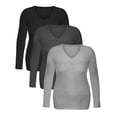 thumbnail image 4 of Essential Basic Women's Junior Size Vneck Tshirt Long Sleeve Shirt, 3Pk Black HCharcoal Hgray, Medium, 4 of 5