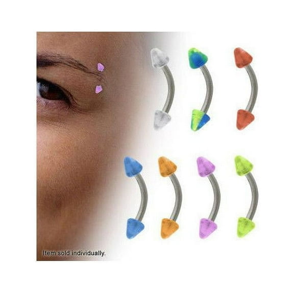 Curved Barbell 16G Eyebrow Ring with Acrylic Spike Beads - 7 Colors Available