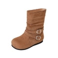 thumbnail image 2 of Mooqilaa Girls Mid Calf Boots, Faux Suede Lightly Fleece‑Lined Non Slip Casual Fall Winter Shoes Brown Size 1 Big Kids, 2 of 7