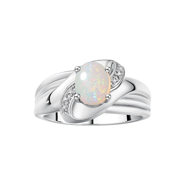 RYLOS Bagues pour Femmes Bague en Or Blanc 14K Pierre Précieuse Ovale 9X7MM et Diamants Design Classique Opale Exotique Bijoux Africains pour Femmes Taille 10