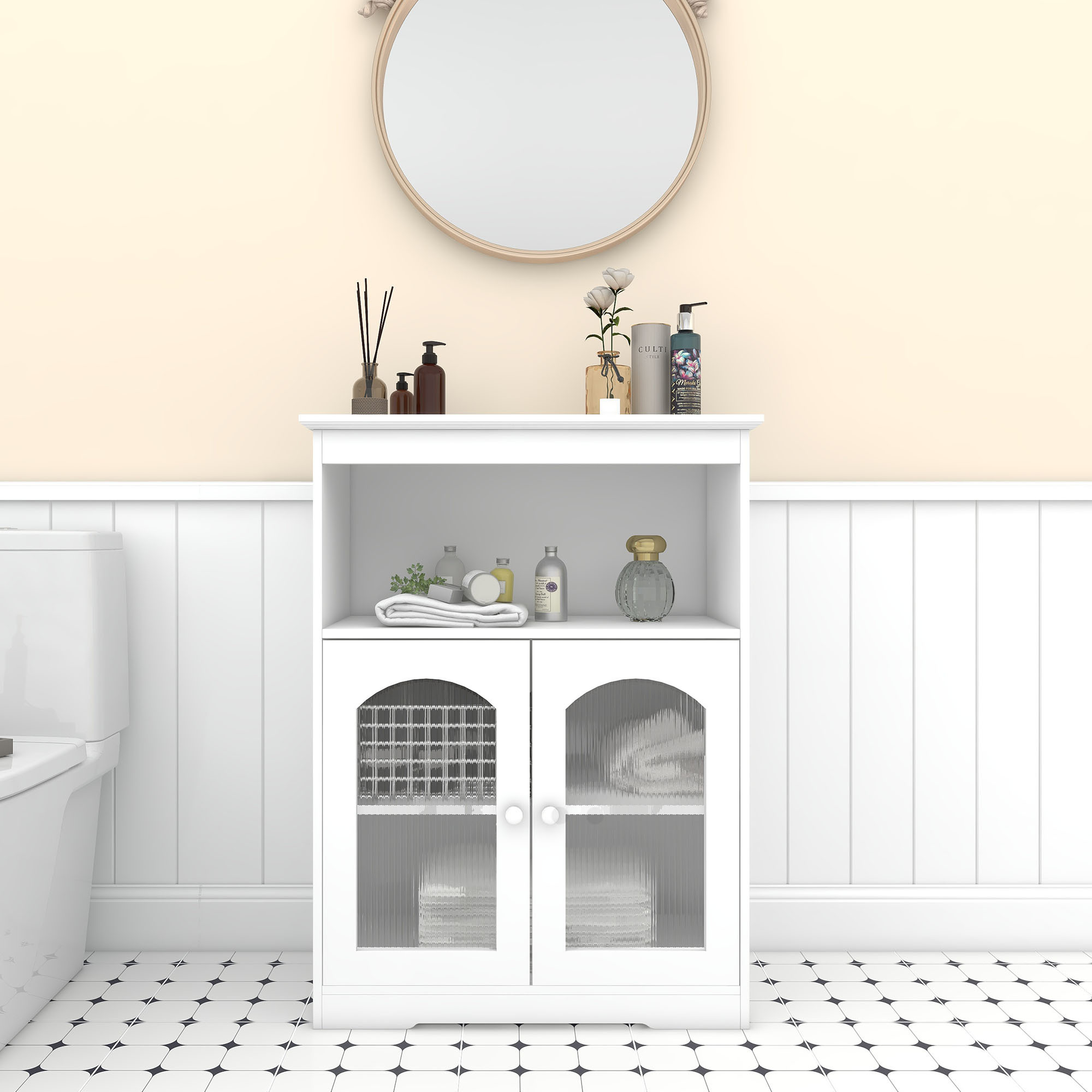 HIUU White Bathroom Floor Storage Organizer for Kitchen and Living