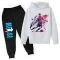 thumbnail image 3 of Conjunto de 2 piezas de sudaderas y leggings con capucha para niños y niñas, ropa deportiva informal blanca con estampado de Messi, ropa para niñas pequeñas, 2024, 3 of 5