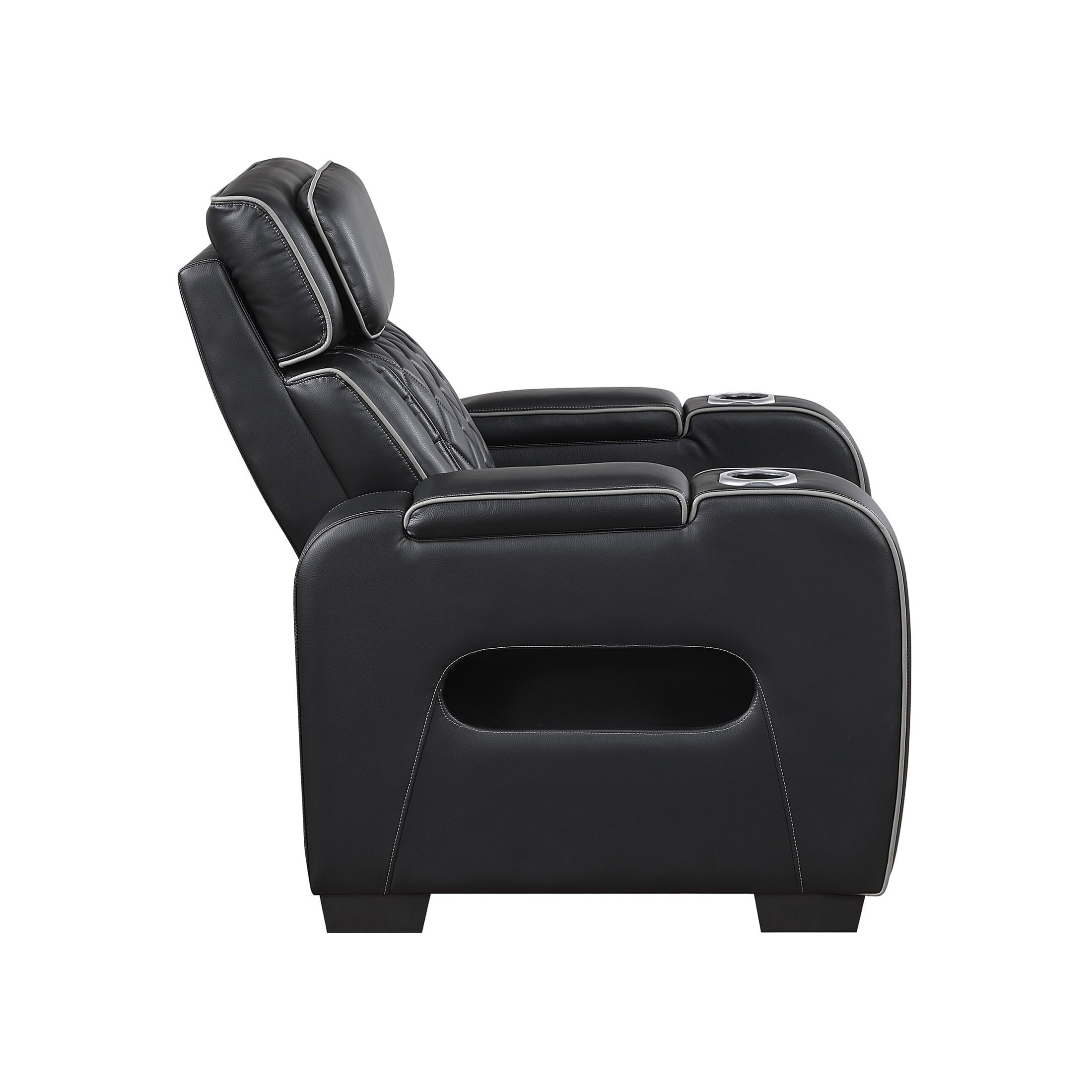 OakvillePark Rowanford Faux Leather Power Reclining Chair with Power Headrest, Cup Holders and Storage Arms(Top and Side), Charging Ports and LED Lighting, Black