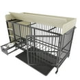 thumbnail image 4 of Large Pet Cage with Storage Rack, Feeding Drawers, Stainless Steel Basin, Iron Frame and MDF for Dogs or Cats, Black and Beige, 4 of 9