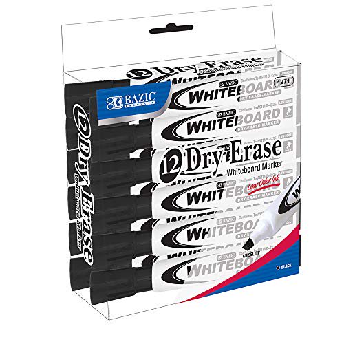Bangkit 1271-12 BAZIC Black Chisel Tip Dry-Erase Markers (12/Box)