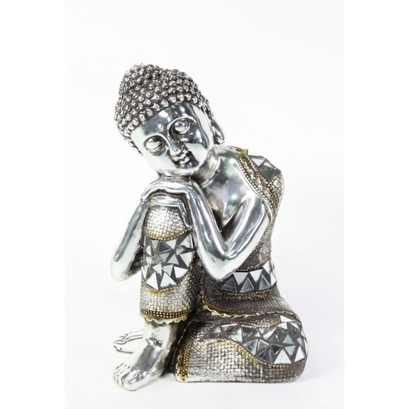 Feng Shui 6.5" Silver Electroplated Resting Meditating Buddha Figurine Peace Statues