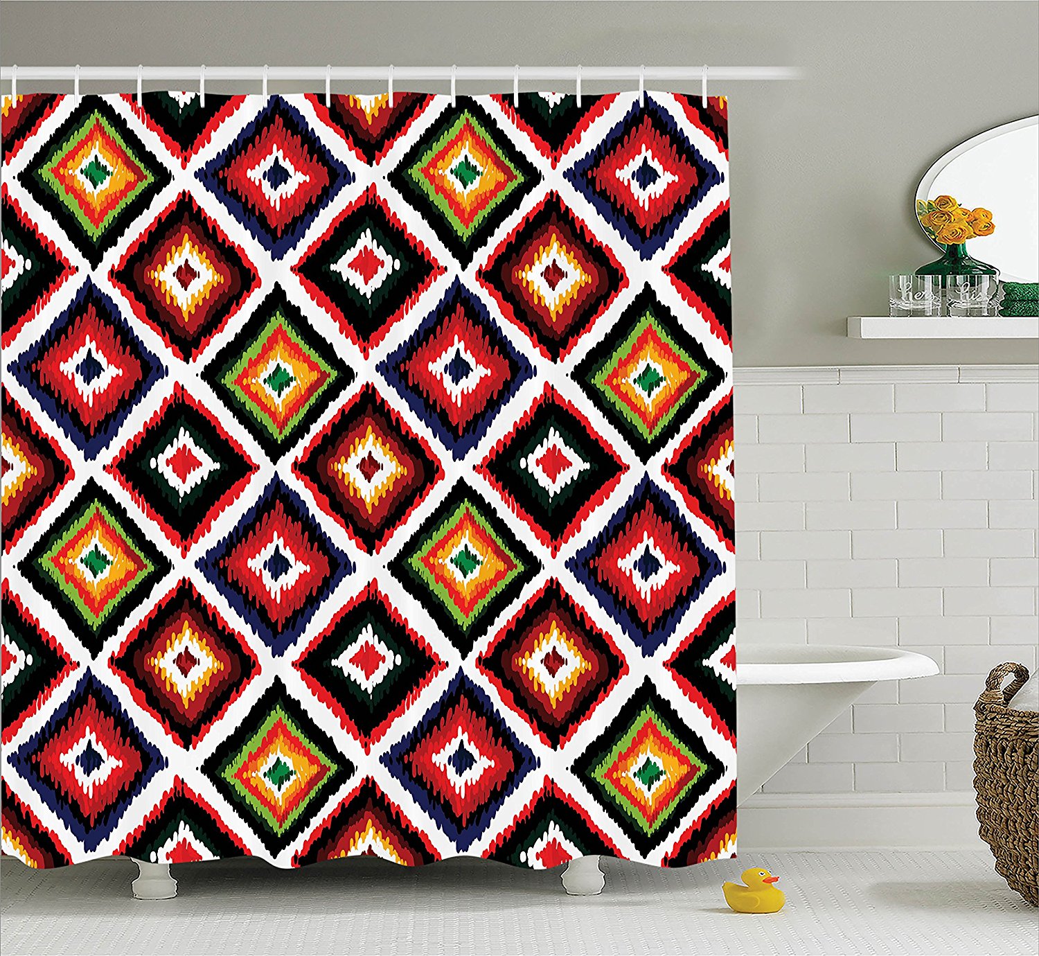Ikat Decor Shower Curtain Set By , Vintage Inspired Ethnic Ikat Figures