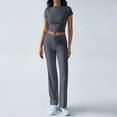 thumbnail image 5 of Iaqnaocc Lounge Sets for Women Two Piece Sets for Women Casual Slim Y2k Short Sleeve Crop Top Flare Pants Trendy Basic Summer Outfits Tracksuit Dark Gray S, 5 of 7