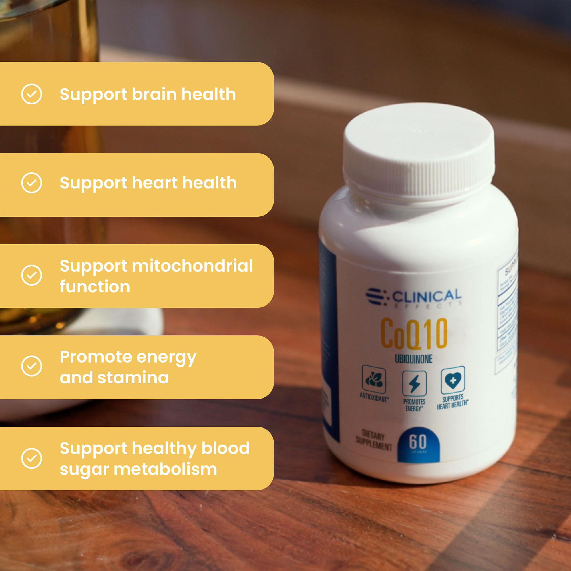 Clinical Effects CoQ10 Supplement - Coenzyme Q10 200mg - 30-Day Supply - Ubiquinone Antioxidant Supplement for Heart Health, Cognitive Functions and Energy Support - 1 Capsule a Day - Made in The USA