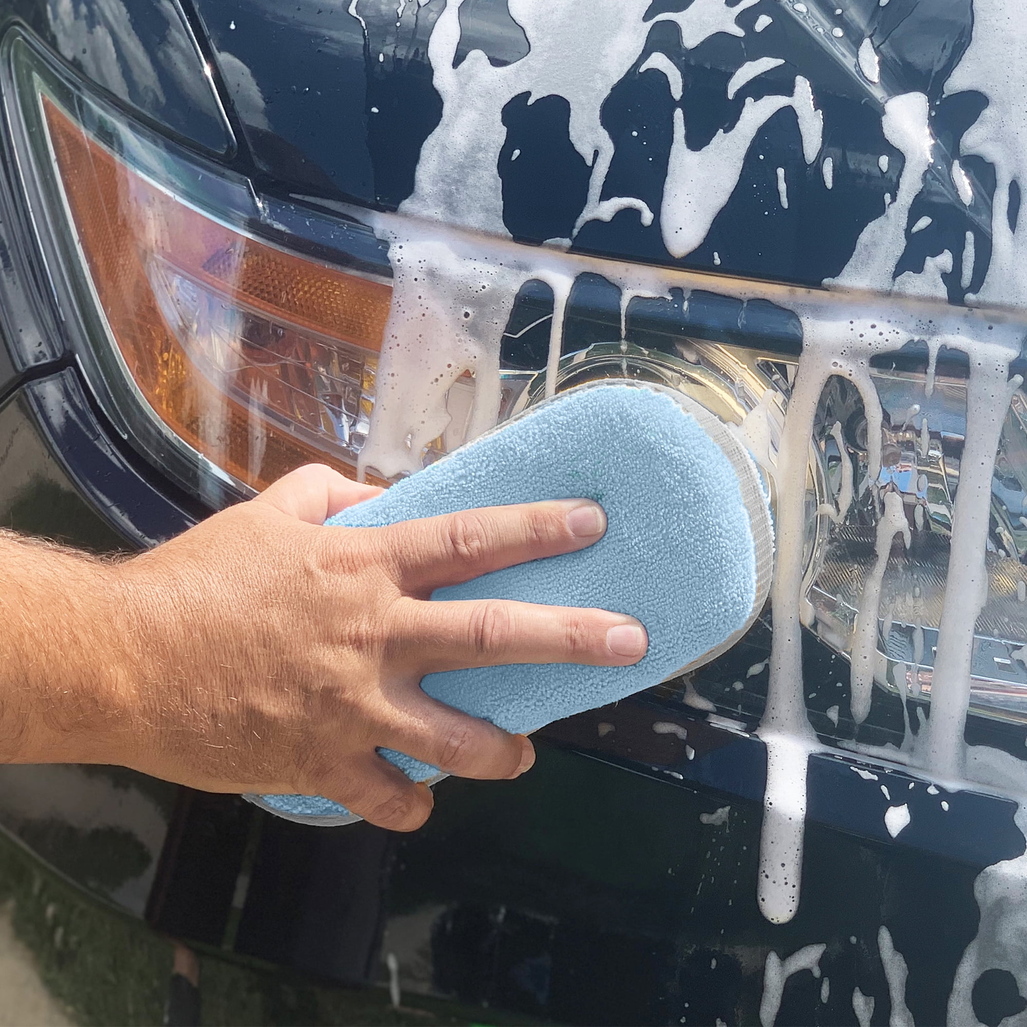 (2 pack) Auto Drive Car Wash Microfiber Sponge w/ bug mesh, Blue