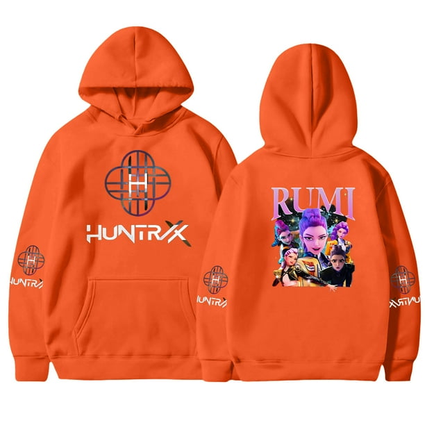 Moonsky Sudadera con capucha de moda para mujer de la cantante pop Dem/0n HUNTR/X con jersey corto, suave y cómoda, top de manga larga para uso informal en primavera, otoño e invierno. (Naranja XL)