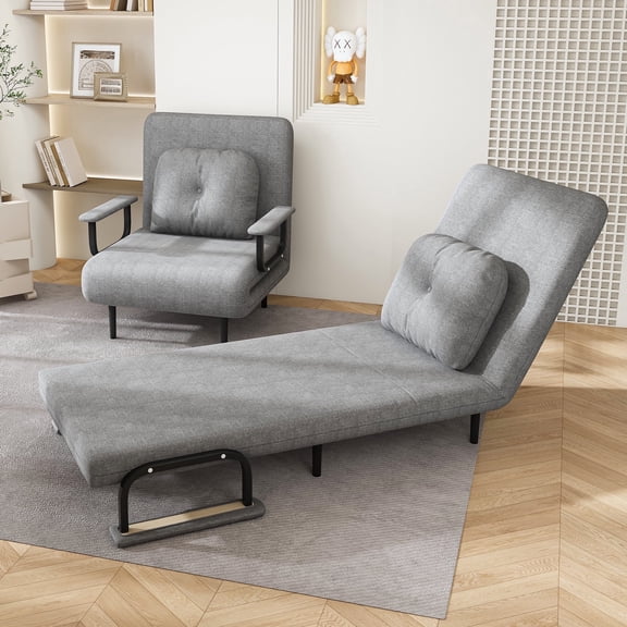 Timbernest Convertible Sofa Bed Sleeper Chair, 5 in 1 Reclining Chair, Folding Chair Bed Sleeper w/ Pillow and Adjustable Backrest, Gray