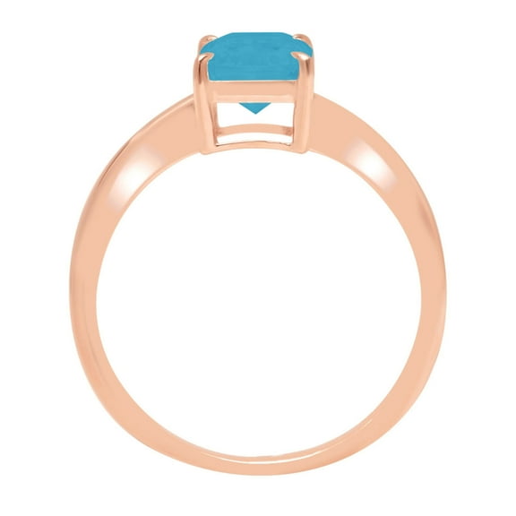 1 ct Radiant Cut Simulated Turquoise Solitaire Engagement Ring for Women in 18K Rose Gold