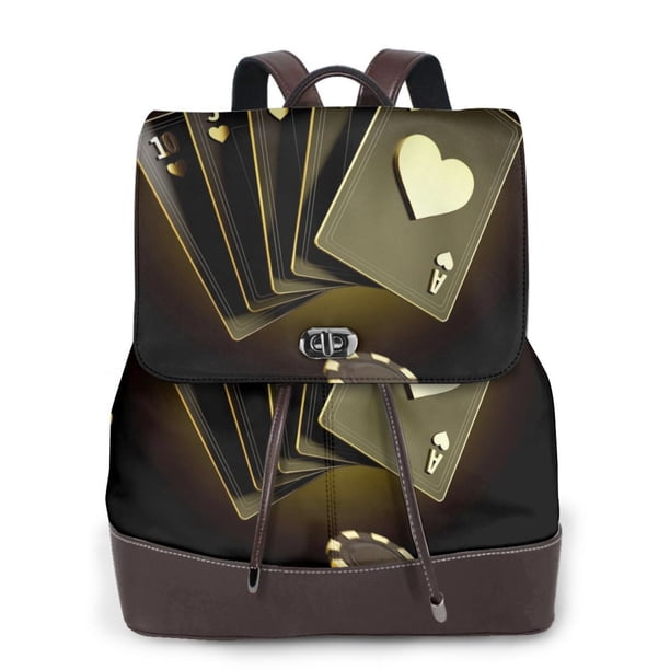 Easygdp Casino Cards 1 Mochila de Cuero para Mujeres, Bolso de Hombro, Bolsos de Mano de Moda para Trabajo y Viajes