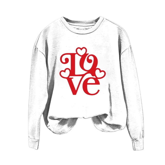 OJinShaWanO Chandails à Col Rond pour Femmes, Imprimé de la Saint-Valentin, T-Shirt Imprimé Grande Taille, Haut Décontracté à Manches Longues 0216