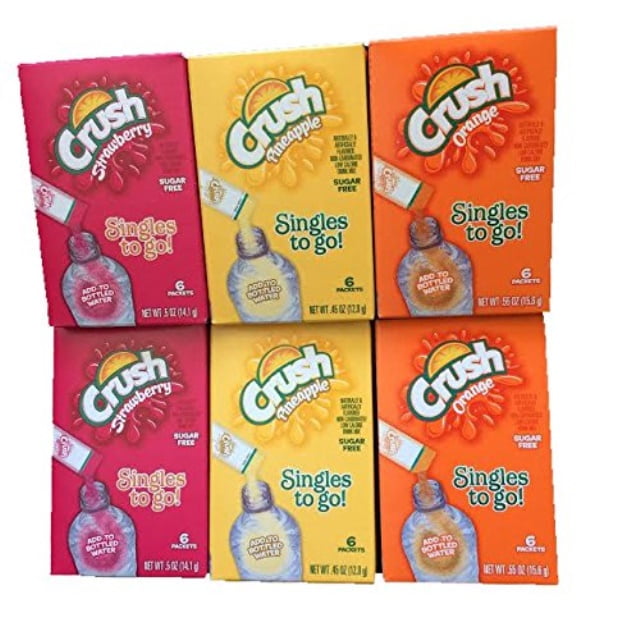 crush sugar free singles to go! strawberry, pineapple, orangetotal 6