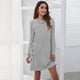 thumbnail image 5 of Vestidos de otoño para mujer Vestido tipo túnica con cuello redondo y botones laterales Vestidos casuales con vuelo （gris）,XL, 5 of 5
