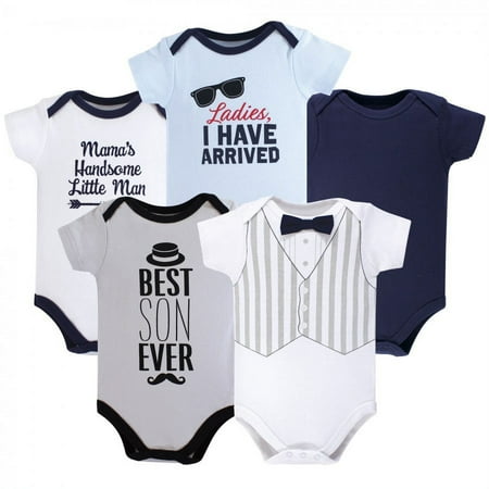 UPC: 0660168535853 | Hudson Baby Infant Boy Cotton Bodysuits 5pk  Handsome Little Man  6-9 Months