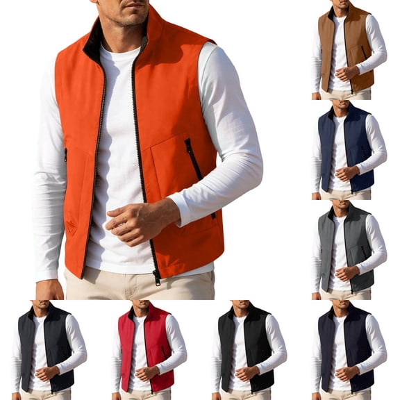 Stamzod Golf Vests for Men Casual Sleeveless Zip Up Waterproof Jacket with Pockets Outdoor Work Travel Hiking Vest Outerwear Orange XL
