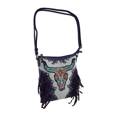 Zeckos - Fringed Western Longhorn Concealed Carry Cross Body Purse - Purple - Size (Best Small Concealed Carry)