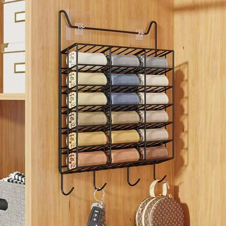 Holocky Closet Sock Hanging Storage Organizer Metal Wall Mounted Closet Undrwear Storage Rack Black