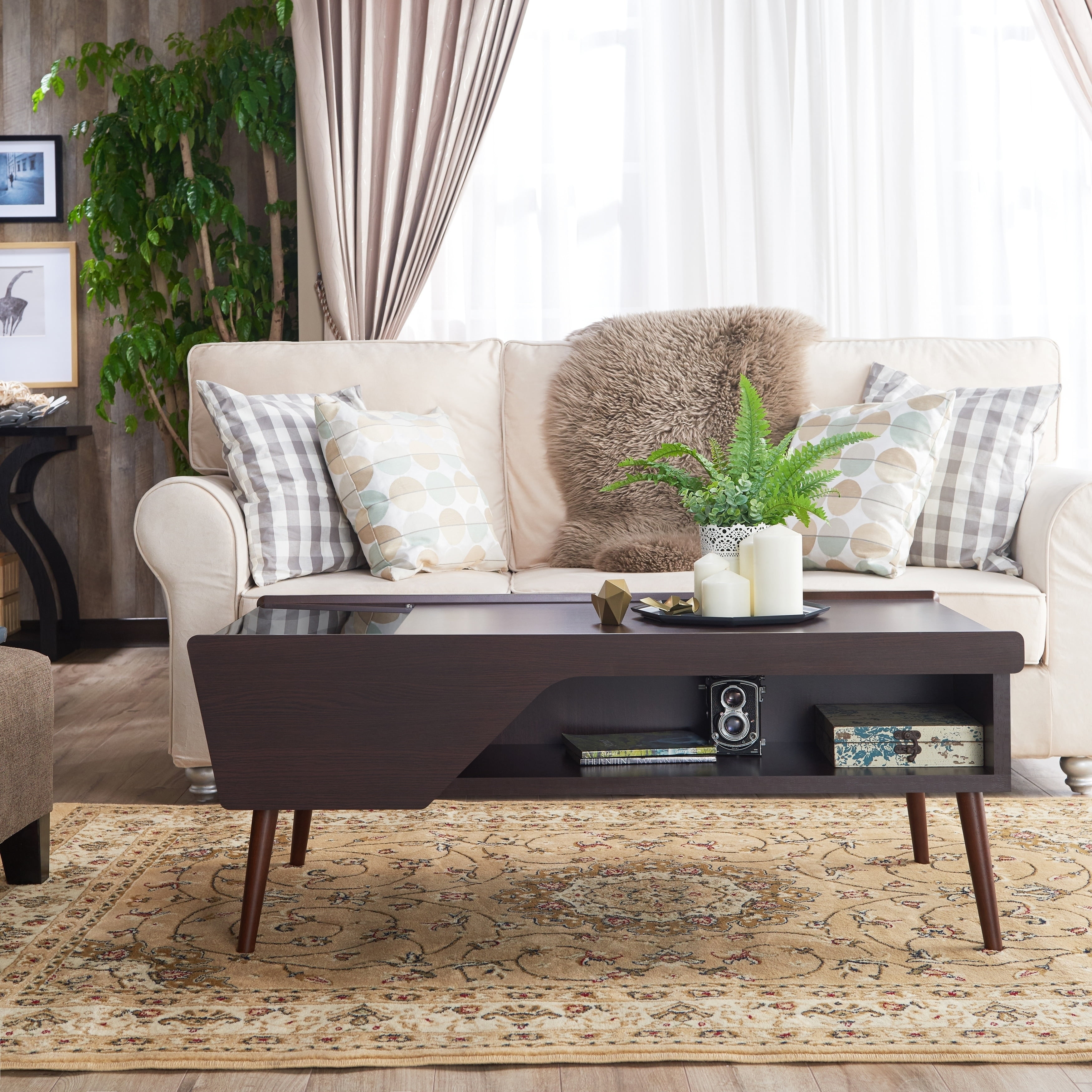 Furniture of America Kald Modern Espresso Glass Storage Coffee Table