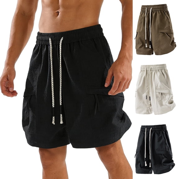 FNFYFH Mens Baggy Cargo Shorts Quick Dry Athletic Gym Shorts Drawstring Summer Beach Shorts with Pockets