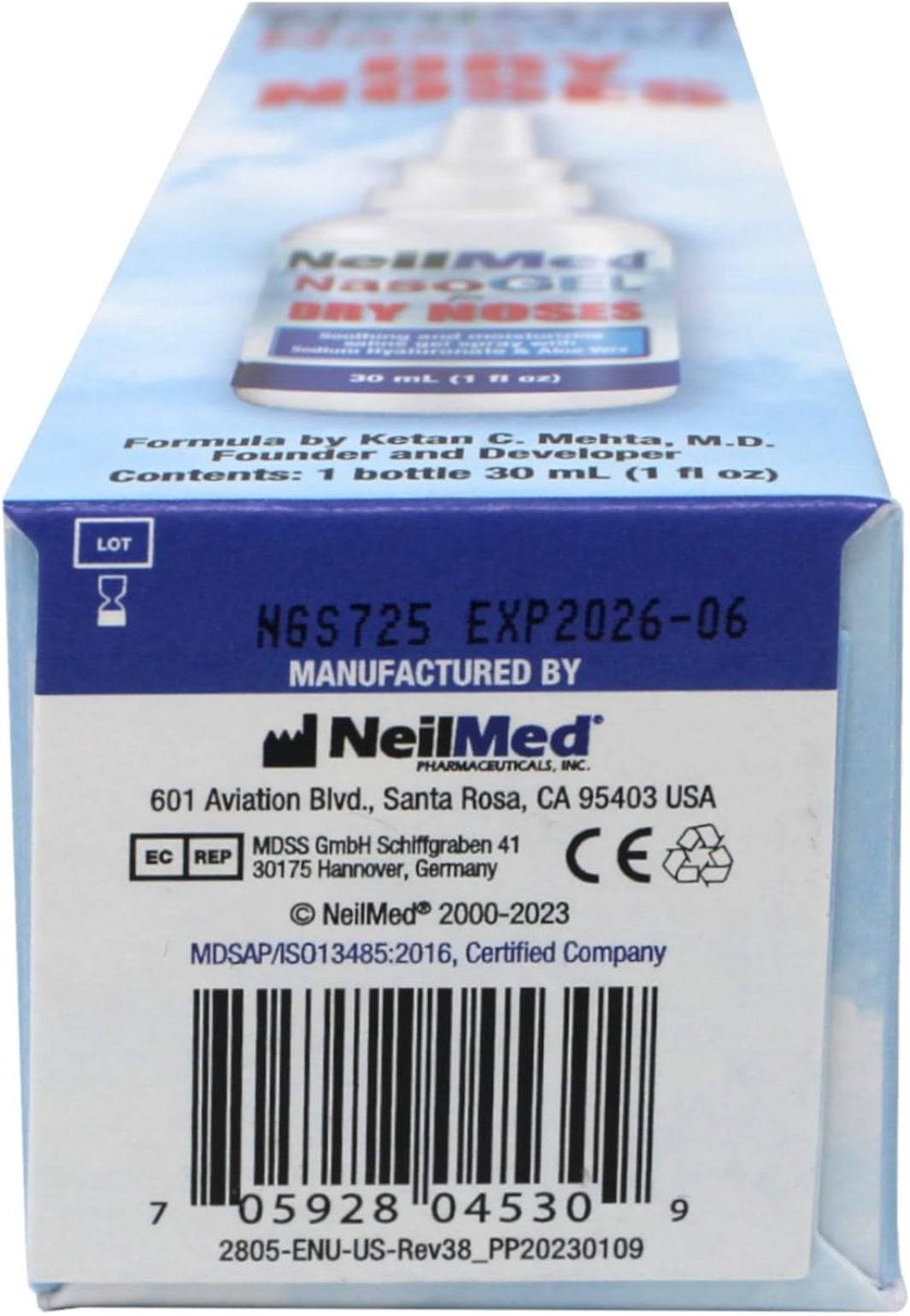 NeilMed NasoGel Nasal Gel Spray for Dry Noses, Aloe Vera Formula, 1 fl oz Bottle (Pack of 2)